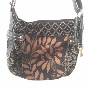 Fossil Floral/Geometric Fabric Shoulder Bag Adjustable Strap 11.5"x10.5"